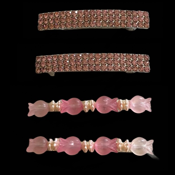 Four *Think Pink*  Sparkling Crystal & Floral Barrettes - Picture 3 of 7